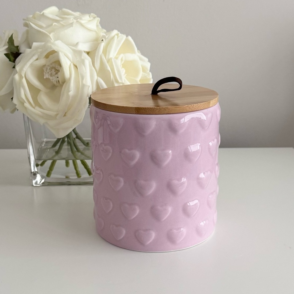Pink Ceramic Hearts Jar with Lid